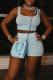 Light Blue Solid Patchwork U Neck Sleeveless Two Pieces