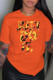 Orange Casual Daily Print Patchwork O Neck T-Shirts