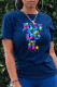 Navy Blue Casual Sportswear Print Patchwork O Neck T-Shirts