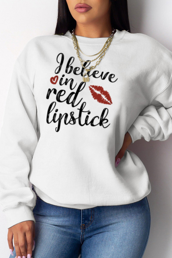 White Casual Sportswear Print Patchwork O Neck Tops