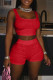 Red Solid Patchwork U Neck Sleeveless Two Pieces