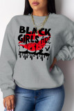 Grey Fashion Casual Print Patchwork Letter O Neck Tops