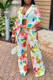 Multi-color Casual Print Patchwork Turn-back Collar Long Sleeve Two Pieces
