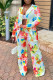 Multi-color Casual Print Patchwork Turn-back Collar Long Sleeve Two Pieces