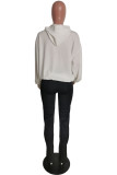 White Daily Print Patchwork Hooded Collar Long Sleeve Two Pieces