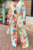 Multi-color Casual Print Patchwork Turn-back Collar Long Sleeve Two Pieces