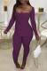 Purple Casual Solid Patchwork Slit Square Collar Long Sleeve Two Pieces