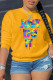 Yellow Casual Street Print Patchwork Letter O Neck Tops
