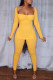 Yellow Sexy Solid Split Joint Slit Square Collar Long Sleeve Two Pieces