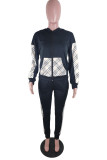 Black Casual Solid Patchwork Hooded Collar Long Sleeve Two Pieces