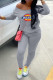 Grey Fashion Casual Print Patchwork Long Sleeve Two Pieces