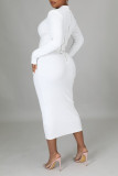 White Casual Solid Split Joint Half A Turtleneck One Step Skirt Dresses