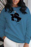 Blue Casual Street Patchwork O Neck Tops