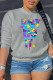 Grey Casual Street Print Patchwork Letter O Neck Tops