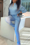 Grey Casual Solid Patchwork Zipper Collar Long Sleeve Two Pieces