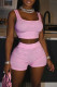 Pink Solid Patchwork U Neck Sleeveless Two Pieces