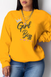 Yellow Casual Street Print Letter O Neck Tops
