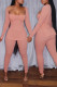 Pink Sexy Solid Split Joint Slit Square Collar Long Sleeve Two Pieces