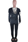 Black Casual Solid Patchwork Hooded Collar Long Sleeve Two Pieces