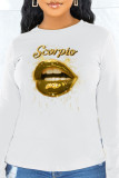 White Fashion Daily Print Patchwork O Neck Tops