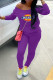 Purple Fashion Casual Print Patchwork Long Sleeve Two Pieces