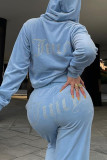 Blue Casual Solid Patchwork Hot Drill Hooded Collar Long Sleeve Two Pieces