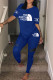 Blue Fashion Sportswear Print Patchwork O Neck Short Sleeve Two Pieces