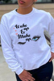 White Casual Print Patchwork O Neck Tops