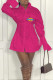 Rose Red Fashion Sexy Print Patchwork Turndown Collar A Line Dresses
