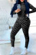 Black Fashion Casual Print Patchwork Zipper Collar Long Sleeve Two Pieces
