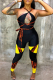 Black Sexy Print Hollowed Out Halter Skinny Jumpsuits