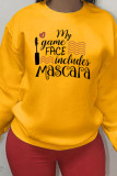 Yellow Casual Daily Print Patchwork Letter O Neck Tops