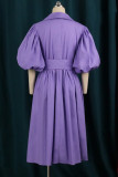 Purple Fashion Casual Solid Basic V Neck Short Sleeve Dress Dresses