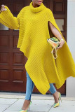Khaki Fashion Casual Solid Slit Turtleneck Tops