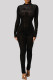 Black Fashion Casual Print Basic O Neck Skinny Jumpsuits