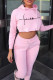 Pink Fashion Casual Print Basic Hooded Collar Long Sleeve Two Pieces