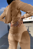 Khaki Fashion Casual Solid Hot Drill Zipper Collar Long Sleeve Two Pieces