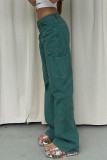 Green Fashion Casual Solid Patchwork Regular High Waist Straight Solid Color Bottoms