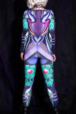 Green Fashion Casual Print Basic Turtleneck Skinny Jumpsuits