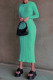 Green Fashion Casual Solid Basic O Neck Long Sleeve Dresses
