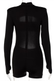 Black Fashion Sexy Solid Hollowed Out O Neck Long Sleeve Skinny Romper