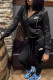 Black Fashion Casual Print Patchwork Hooded Collar Long Sleeve Two Pieces