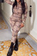 Maroon Fashion Casual Print Hollowed Out Turtleneck Long Sleeve Two Pieces