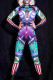 Green Fashion Casual Print Basic Turtleneck Skinny Jumpsuits
