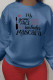 Blue Casual Daily Print Patchwork Letter O Neck Tops