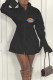 Black Fashion Sexy Print Patchwork Turndown Collar A Line Dresses