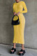 Yellow Fashion Casual Solid Basic O Neck Long Sleeve Dresses