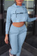 Blue Fashion Casual Print Basic Hooded Collar Long Sleeve Two Pieces