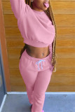 Pink Fashion Casual Letter Print Basic O Neck Long Sleeve Two Pieces