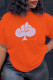 Orange Fashion Daily Print Split Joint O Neck T-Shirts